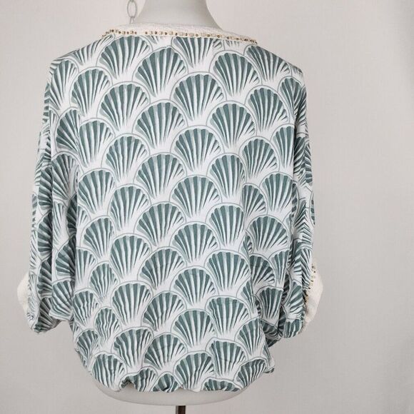 Skemo Boheme Green Seashell Caracol Miami Beaded V-neck Oversized Beach Top S - Picture 6 of 8